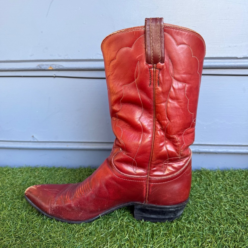 Tony Lama Red Leather Western Cowboy Womens 8 B Boots Pointed Toe Vibram Heel - Picture 5 of 11